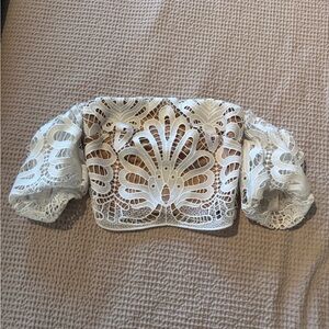 Lipsy Beige White Lace Crop top